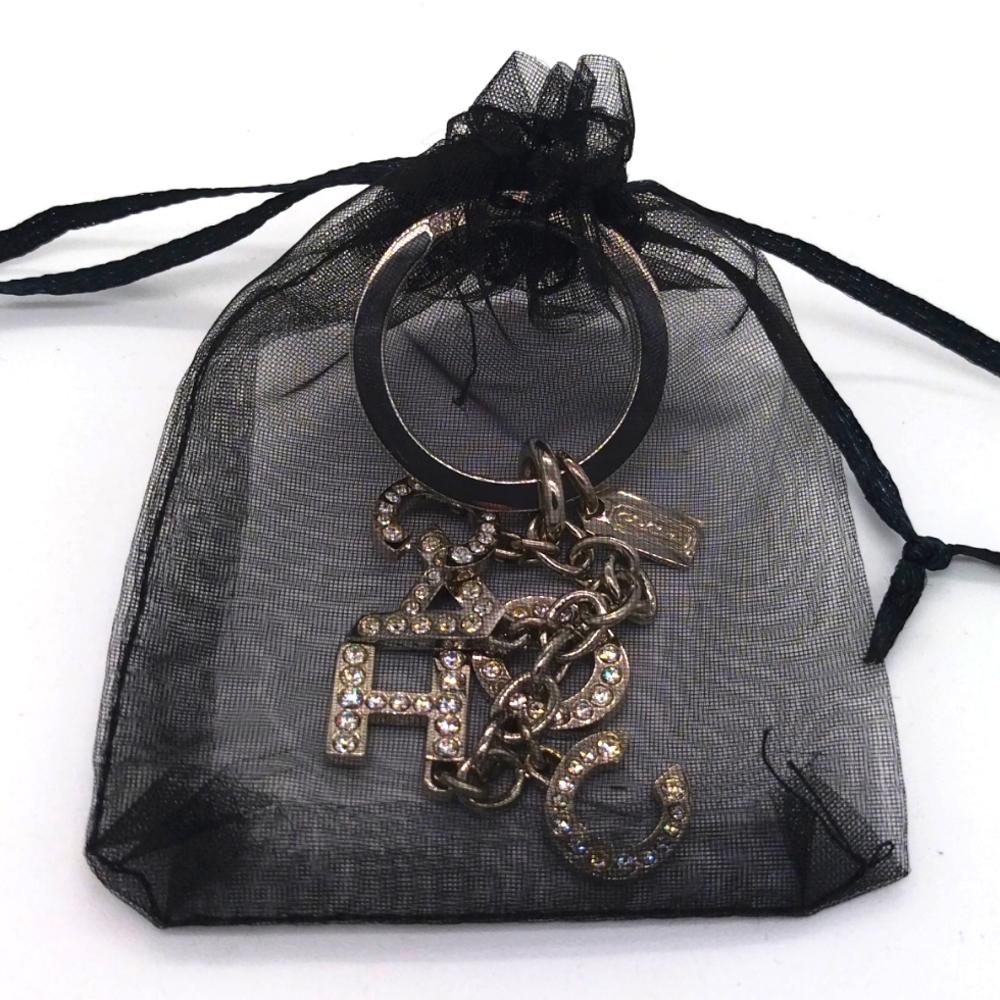 Vintage COACH Swarovski Crystals Silver Purse Charm Multi Keychain Fob - Picture 8 of 8